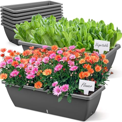 8 Pcs 24 Inch Plastic Window Boxes Planters, Gray - color: Gray