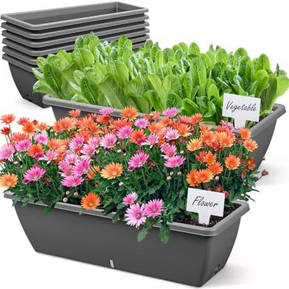 8 Pcs 24 Inch Plastic Window Boxes Planters, Gray - color: Gray