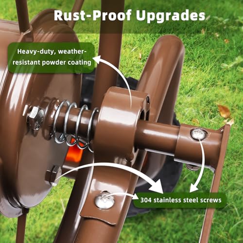 WERMAH Upgrade Hose Reel Cart, Garden Hose Cart 4 Wheels, Holds 300ft 5/8"