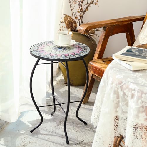 VCUTEKA Outdoor Side Table,14" Patio Accent Table Bistro Coffee End Table - color: Flower