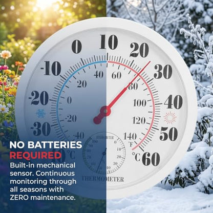 10 Inch Indoor Outdoor Thermometer Hygrometer, Wall Mount