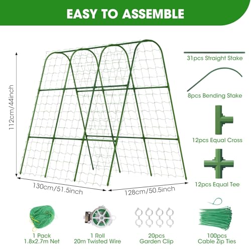 U-Shape Cucumber Trellis for Raised Bed 51.5''Lx50.5''Wx44''H