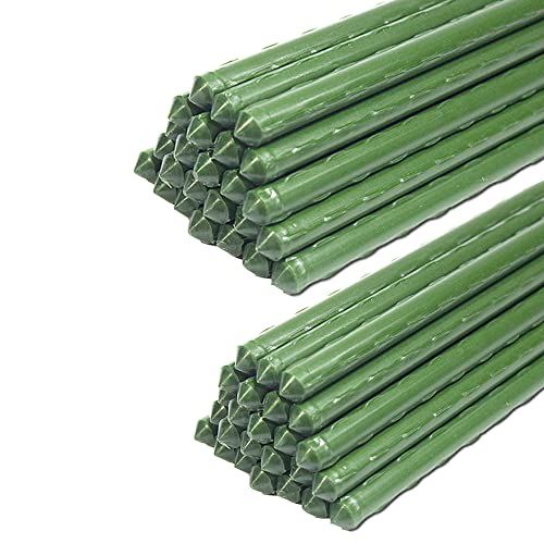 Sturdy Metal Garden Stakes 4 Ft Tomato Cage Plastic Coated Steel Plant Sticks for Tomatoes,Trees,Cucumber,Fences,Beans,Pack of 50 - size: 11mm-4 Feet-50 Pack