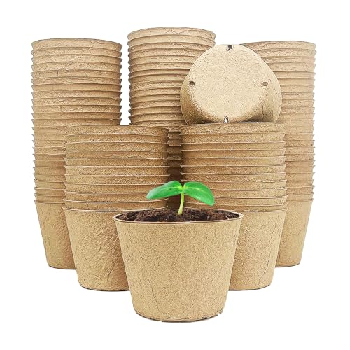 100-Pack 4 Inch Organic Peat Pots for Seed Starting Pots - Biodegradable Plantable Nursery Pots with Drainage Holes, Small Seed Starting Starter Tray, Eco-Friendly & Compostable Seedling Containers