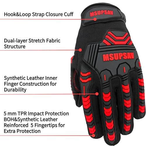 Anti-Vibration Work Gloves Men,Impact Glove,Gift,Large,Red+Black - color: Red+black, size: Large
