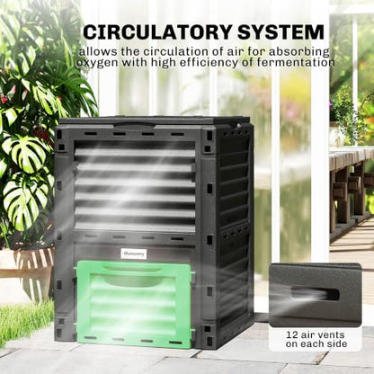 Outsunny Garden Compost Bin, 80 Gallon Large Capacity Composter, Green - color: Green