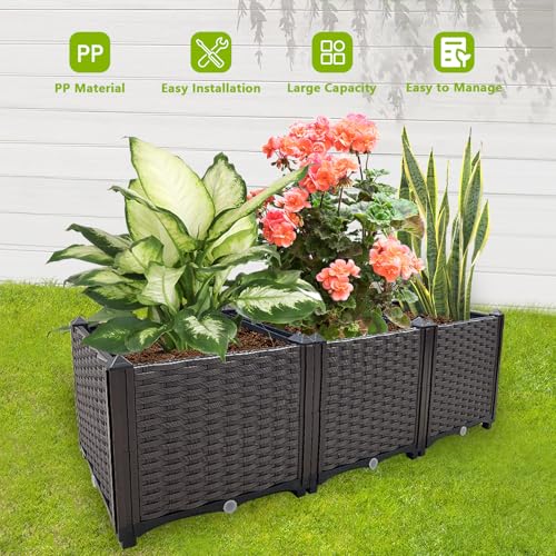 Raised Garden Bed Large Planters for Outdoor Plants Rectangular Elevated Planter Boxes Patio Balcony Deck for Planting Flowers, Vegetables, Tomatoes, and Herbs - color: 47.2"(l)x16"(w)x15"(h)/Brown