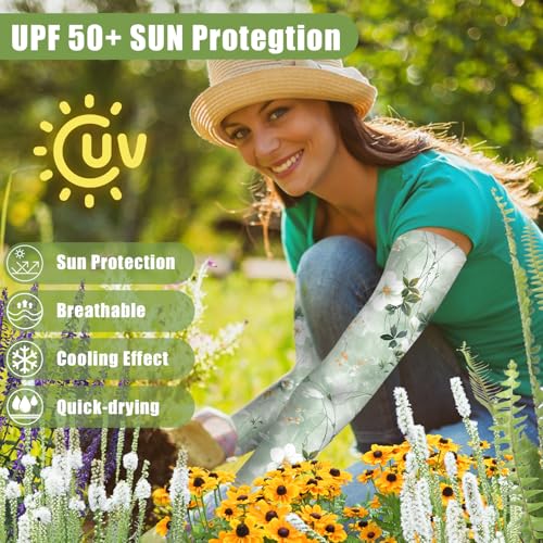 Gardening Sleeves for Women UV Sun Protection with Thumb Hole Anti-Scratch - color: Watercolor Flowers