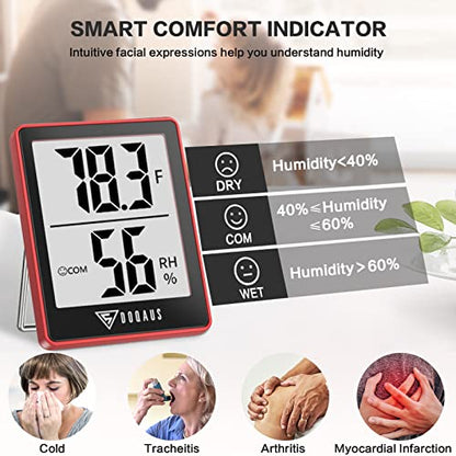 DOQAUS Digital Hygrometer Indoor Thermometer Humidity Meter, Red - color: Red Black