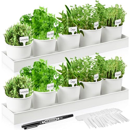 FoldTier 2 Sets Indoor Herb Garden Planter Kit with 10 Metal Pots, White - color: White