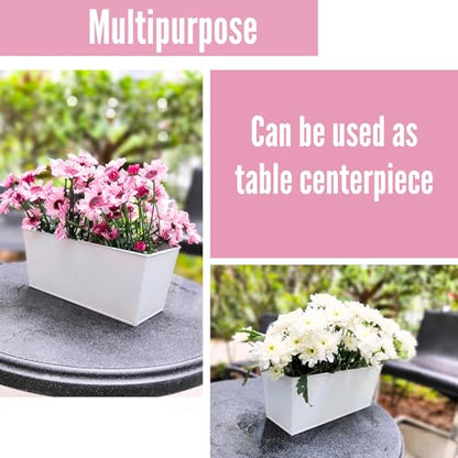 LaLaGreen Hanging Planter Box (14 in, 6 Pack) White Metal Deck Rail Pots - size: 14"(36cm) x 6 pack