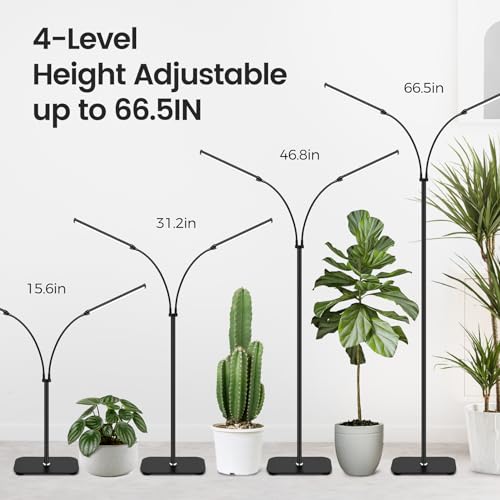 Grow Light for Indoor Plant,Dual Head Full Spectrum with 3/9/12H Auto Timer - color: Black