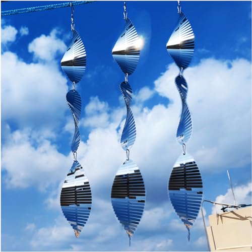 DJUAN Metal Bird Scare Discs Set-Highly Reflective Double-Sided Bird Reflectors,Extra Sparkly Wind Spinners Outdoor Garden Decor, Bird Devices Deterrent to Scare Birds Away from Yard Patio Farm - color: Silver Fishbone