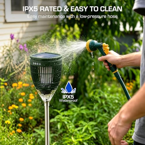 Solar Bug Zapper Outdoor, Mosquito Zapper with Flame & Projector Light - color: Olive