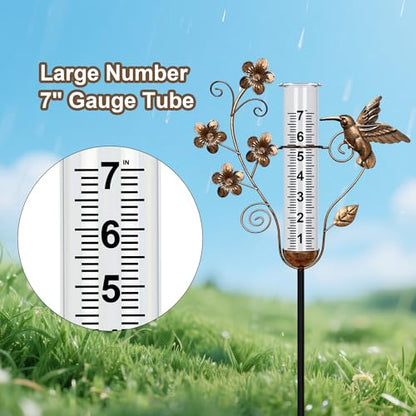shumi Rain Gauge Outdoor, 7" Hummingbird Rain Gauge for Garden Decor
