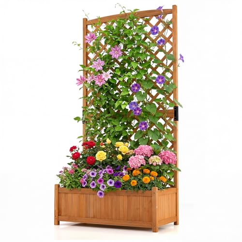 HAPPYGRILL 71" Raised Garden Bed with Trellis & Garden Box - size: 36” x 18” x 71”