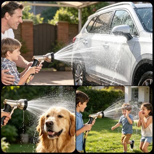 ARXIVE 9-Pattern Brass Hose Nozzle, High Pressure Leakproof Water Sprayer