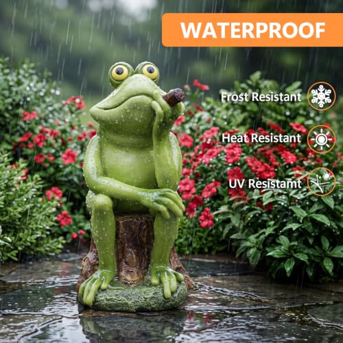 Frog Garden Statue with Solar Light for Outside, Funny Frog Figurine
