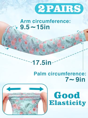 PAMASE Arm Sleeves Gardening Gifts for Women - Outdoor UV Protection Cover for Plant Lover Running Biking Driving - color: Light Blue Flower