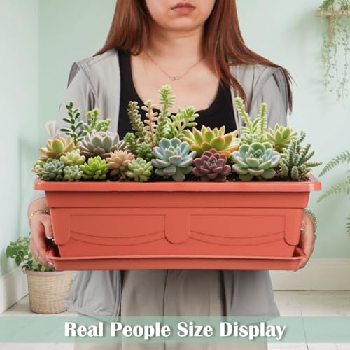 2-Pack 17" Window Box Planters & 4-Pack 7" Square Pots, 4p Square Planters with Built-in Drainage & Stopper, 2p Rectangular Flower Boxes, Heavy-duty Flower Pots BPA-Free for Indoor Outdoor Gardening