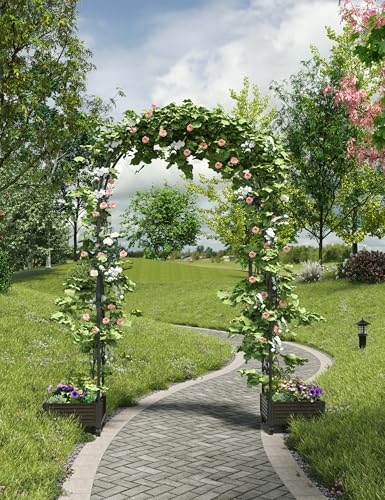 47" Rolling Garden Arch Trellis with Planter Box – Rustproof Metal Frame - size: Span 1.2