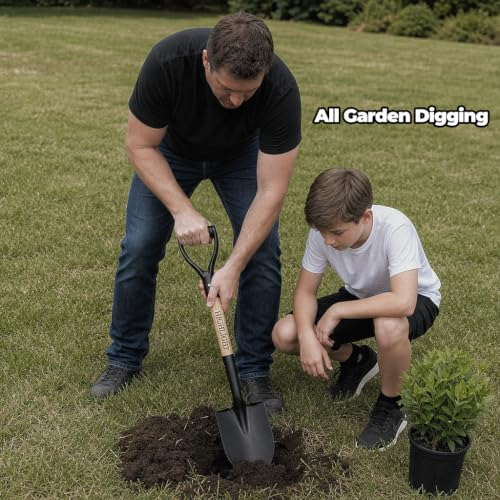 HIGHLIGHT Small Kids Shovel for Digging, 28Inch Wooden D Grip Round