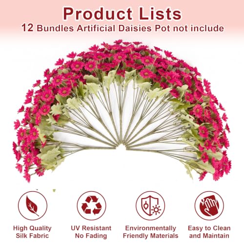 Artificial Daisy Mums for Outdoors, 12 PCS Fall Flowers, Fuchsia - color: Fuchsia