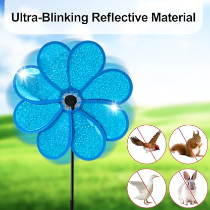 4PCS Flower Wind Spinner Sparkly Lawn Pinwheel 11.8 inch Blue Garden Windmill for Garden, Party, Outdoor, Yard Decor - size: Blue