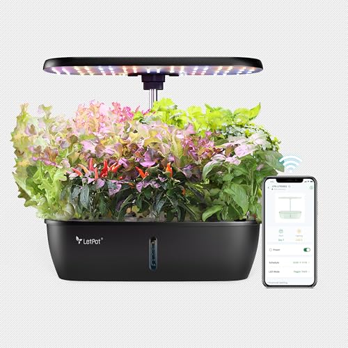 LetPot LPH-Lite Hydroponics Growing System, 12 Pods Smart Herb Garden Kit Indoor, Indoor Garden, APP & WiFi Controlled, with 24W Growing LED, 5.5L Water Tank, Pump System, Automatic Timer