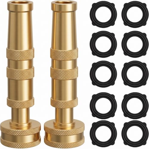 Hourleey Adjustable Twist Hose Nozzle, 4" Heavy-Duty Brass Hose Nozzle with 10 Garden Hose Rubber Washers, 2 Pack - size: 4 Inch Nozzle Twist 2Pack