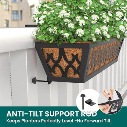 2-Pack 24IN Window Box Railing Hanging Planter Coco Liner Basket, S3 - color: 2pcs - 24in Style 1