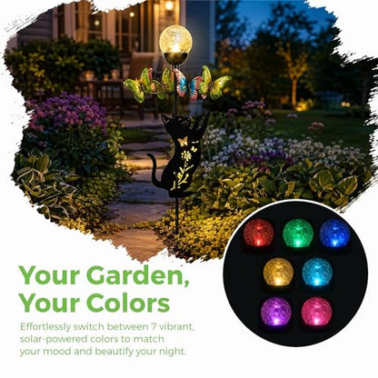 Solar Wind Spinner with Metal Cat and Butterfly Stake - color: Cat