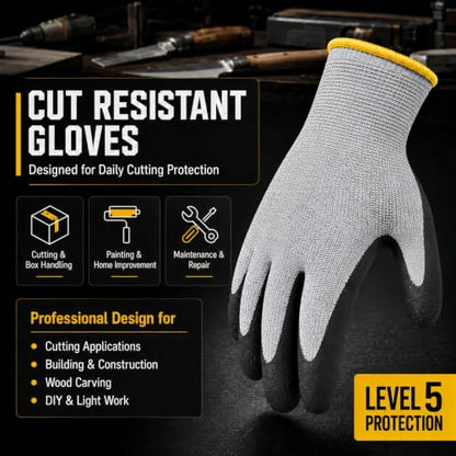 Level 5 Cut Resistant Work Gloves, Sandy Nitrile Grip, 1 Pair - color: Medium(yellow)