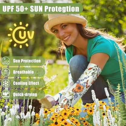 Gardening Sleeves for Women UV Sun Protection with Thumb Hole Anti-Scratch - color: Light Green Bird