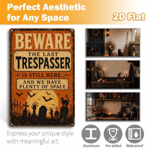 Halloween Metal Art Sign Beware The Last Trespasser Wall Decor - color: 02A