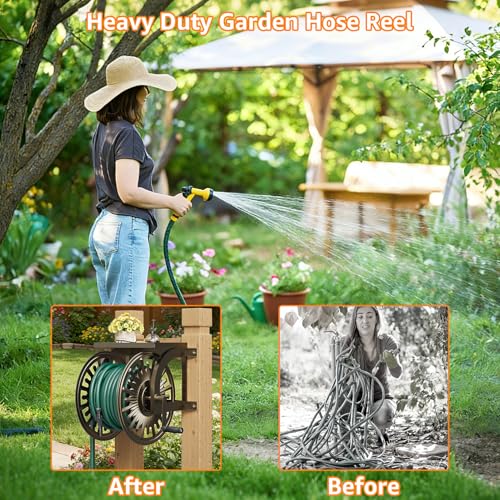 GOFORWILD Wall Mount Garden Hose Reel, Holds 200-Feet of 5/8-Inch Hose