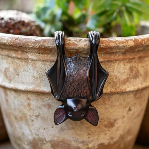 Hanging Bat Statue Outdoor Halloween Decor, Resin Bat Flower Pot Hugger Figurine Planter Pot Ornaments for Home Garden Patio Lawn Yard - color: Bat
