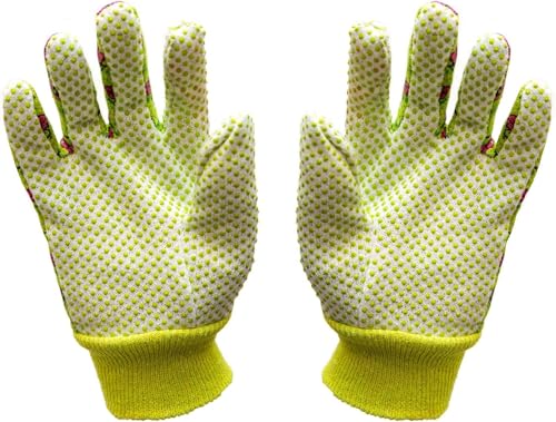 G & F Products G & F Women's Soft Cotton Jersey Gardening Gloves, Floral Print, PVC Dot Grip, Knit Wrist, Green, Red & Blue - style: 12 Pairs