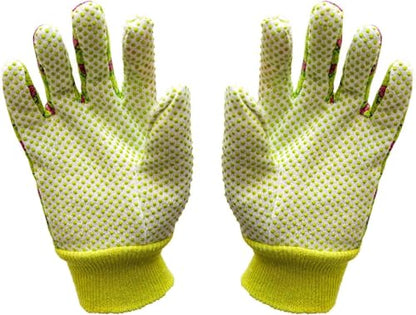 G & F Products G & F Women's Soft Cotton Jersey Gardening Gloves, Floral Print, PVC Dot Grip, Knit Wrist, Green, Red & Blue - style: 12 Pairs