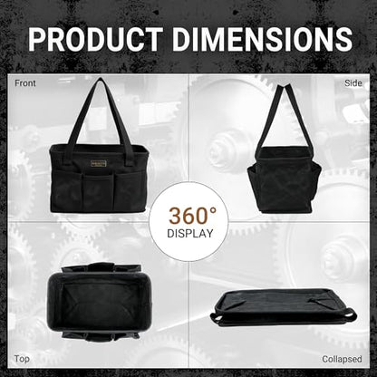 Tool Pouch, Heavy Duty 16oz Waxed Canvas Tool Bag, Rectangle Foldable Open Top Tool Bags with Handles, 7 Pockets | 13.5 x 7.8 x 7.8 Inches - color: Black, size: 13.5 Inch