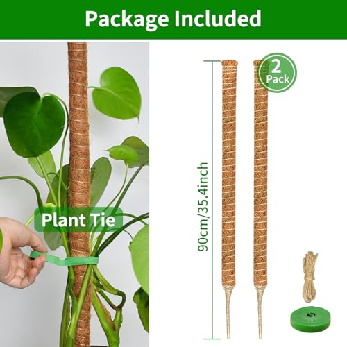 2 Pack 35.4'' Moss Pole for Monstera, Bendable Coco Coir Plant Support Stakes - size: 2 Pack（35.4-Inch）