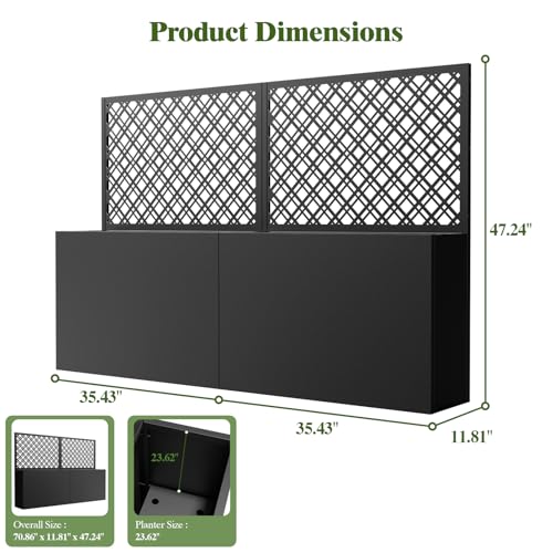 Metal Planter Box with Trellis Set of 2, 47" Raised Garden Bed - size: 2 PCS 35" Lx11.8" Wx47" H - Diamond