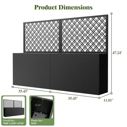 Metal Planter Box with Trellis Set of 2, 47" Raised Garden Bed - size: 2 PCS 35" Lx11.8" Wx47" H - Diamond