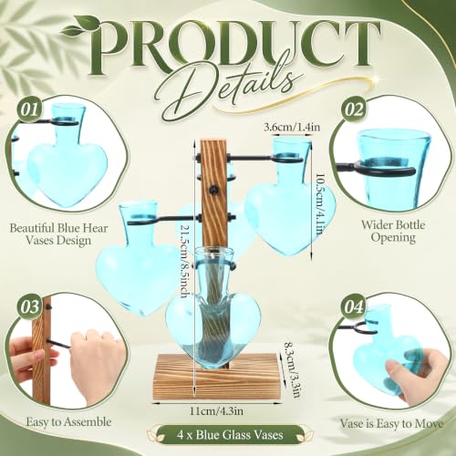 ReliThick Water Plant Propagation Station with 4 Heart Glass Vases Bulb