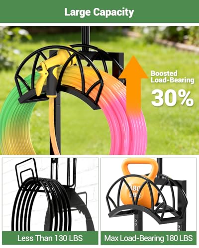 Garden Hose Holder with Solar Light, Freestanding Hose Stand for Outside