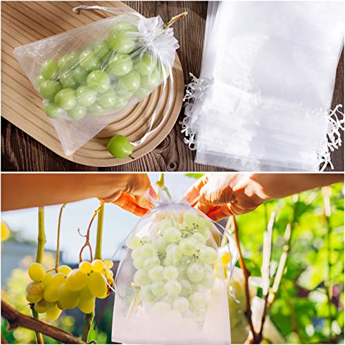 50pcs Fruit Protection Bags 6x9 inch, White Mesh Drawstring Netting Cover Bags for Grapes, Mango, Fruit Trees, Vegetables - Pest Barrier and Fruit Protectors for Garden and Plant Fruit Flower