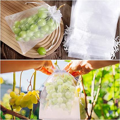 50pcs Fruit Protection Bags 6x9 inch, White Mesh Drawstring Netting Cover Bags for Grapes, Mango, Fruit Trees, Vegetables - Pest Barrier and Fruit Protectors for Garden and Plant Fruit Flower