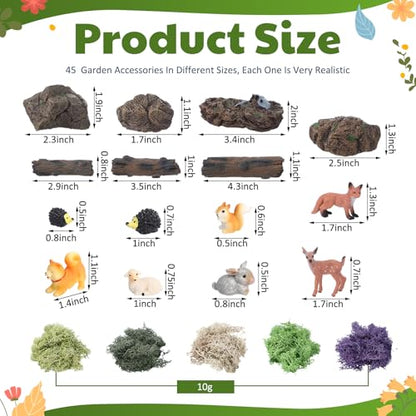 Chunful 45 Pcs Fairy Garden Miniatures Resin Animals Forest Terrarium Decor