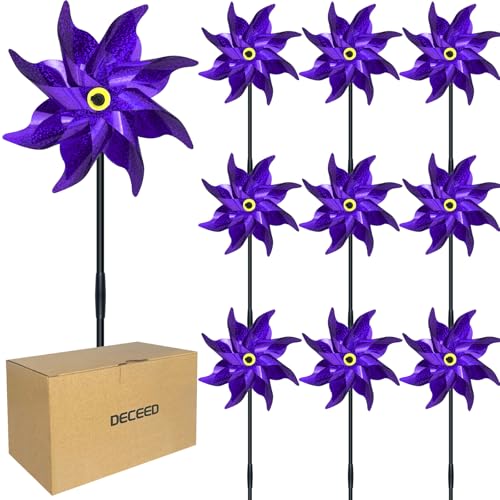 10 PCS Reflective Pinwheels for Yard and Garden Bird Devices Pre-Installed Sparkly Wind Spinner Deterrent to Scare Birds Away from Yard Patio Farm (Purple) - color: Purple