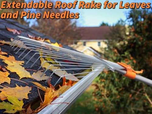 4-12 ft Telescoping Roof Rake for Leaves and Pines (20 ft Reach) - size: 12 Feet